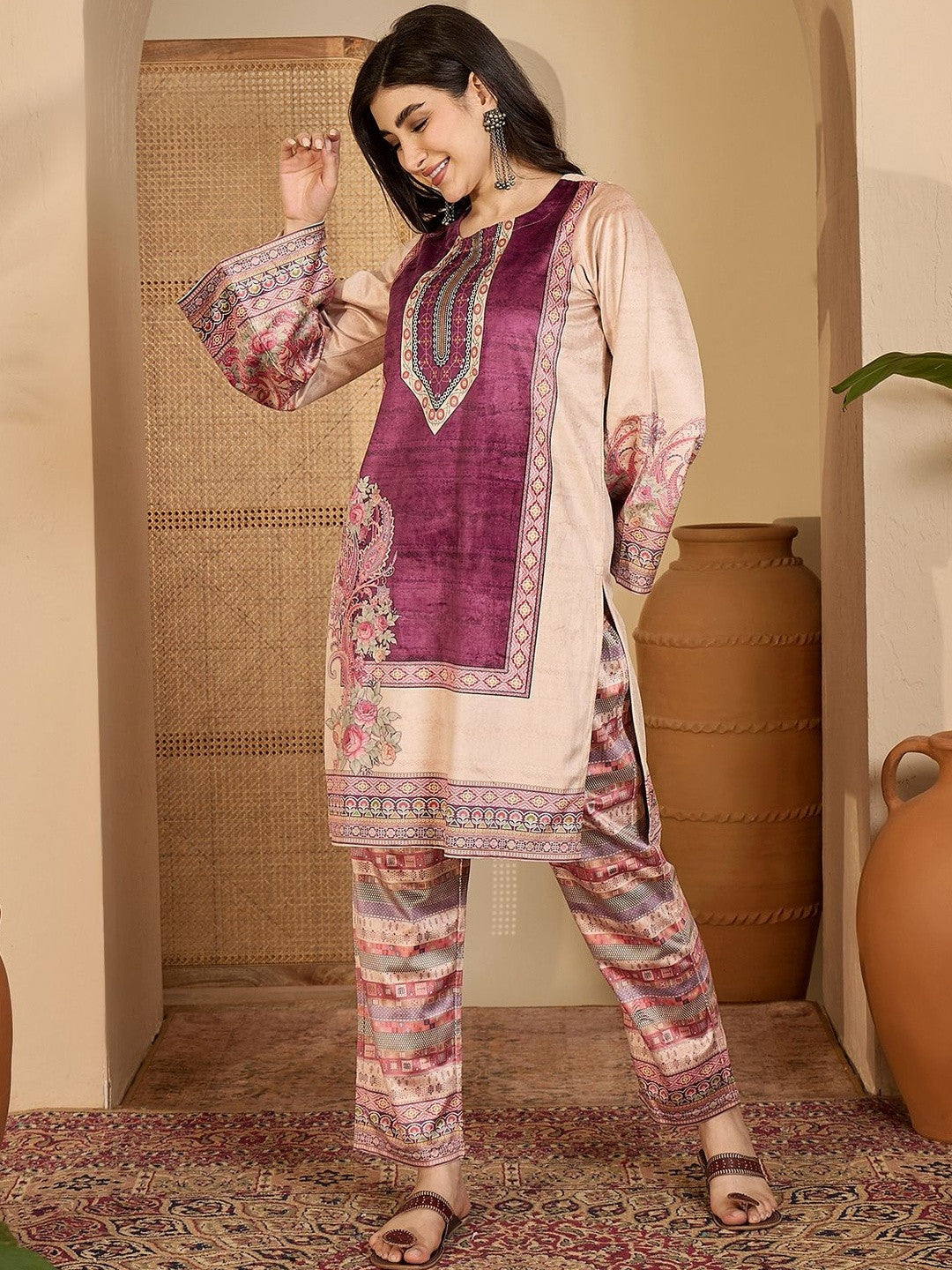 Heavy Velvet with floral Motif kurta set with Dupatta