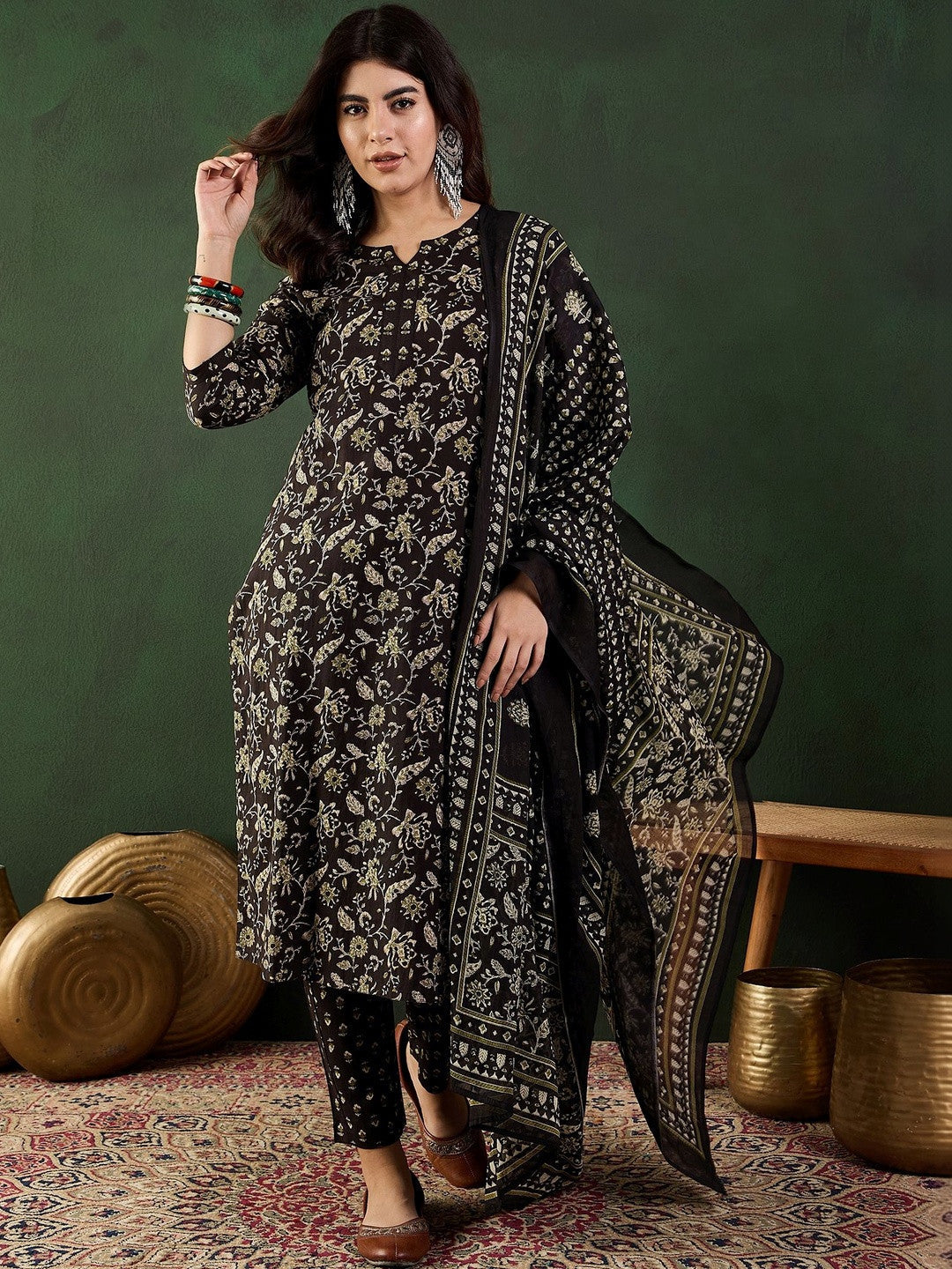 Printed Pure Cotton Round Neck Kurta & Trousers Kurta Set