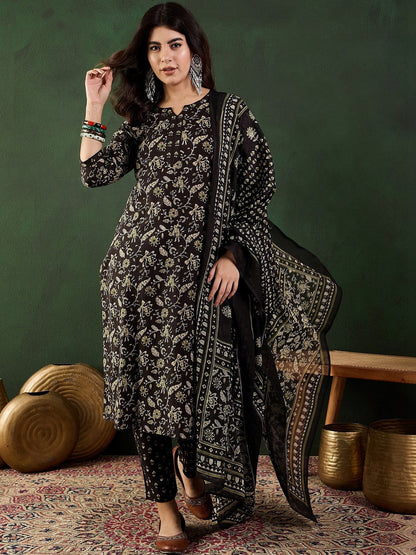 Printed Pure Cotton Round Neck Kurta & Trousers Kurta Set