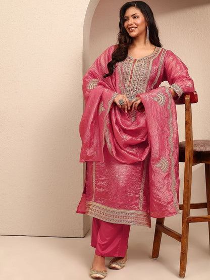 Dhiyona Women's Ethnic Motifs Embroidered Regular Thread Work Kurta with Palazzos & With Dupatta