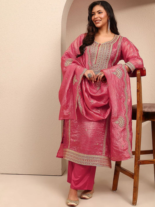 Dhiyona Women's Ethnic Motifs Embroidered Regular Thread Work Kurta with Palazzos & With Dupatta