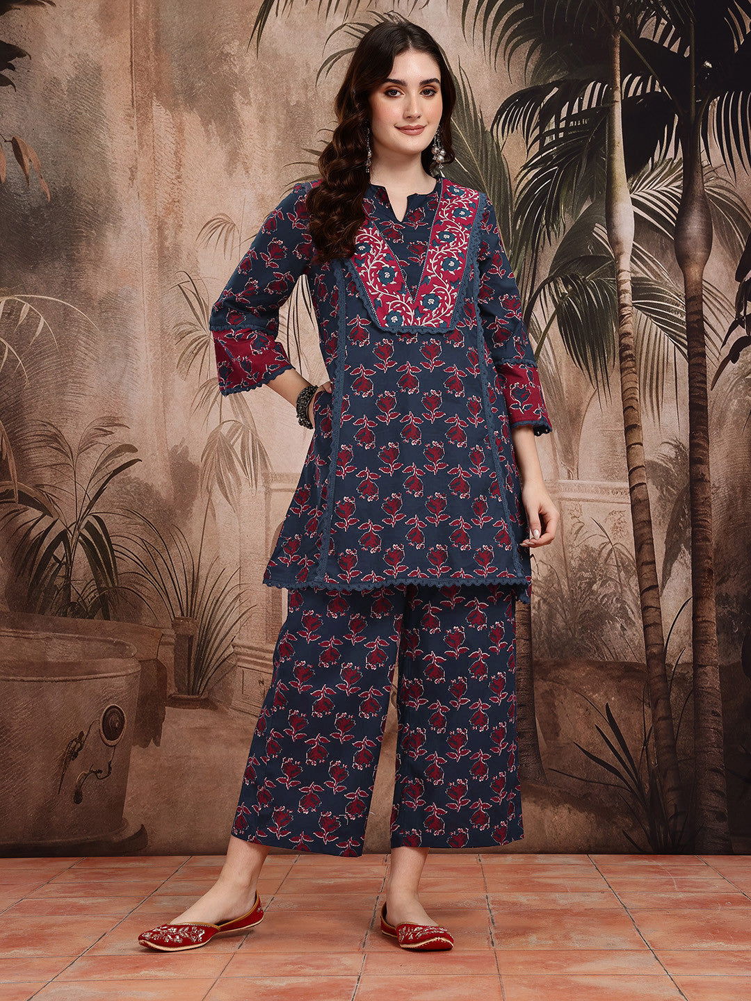 Floral Printed Pure Cotton Kurta with Trousers