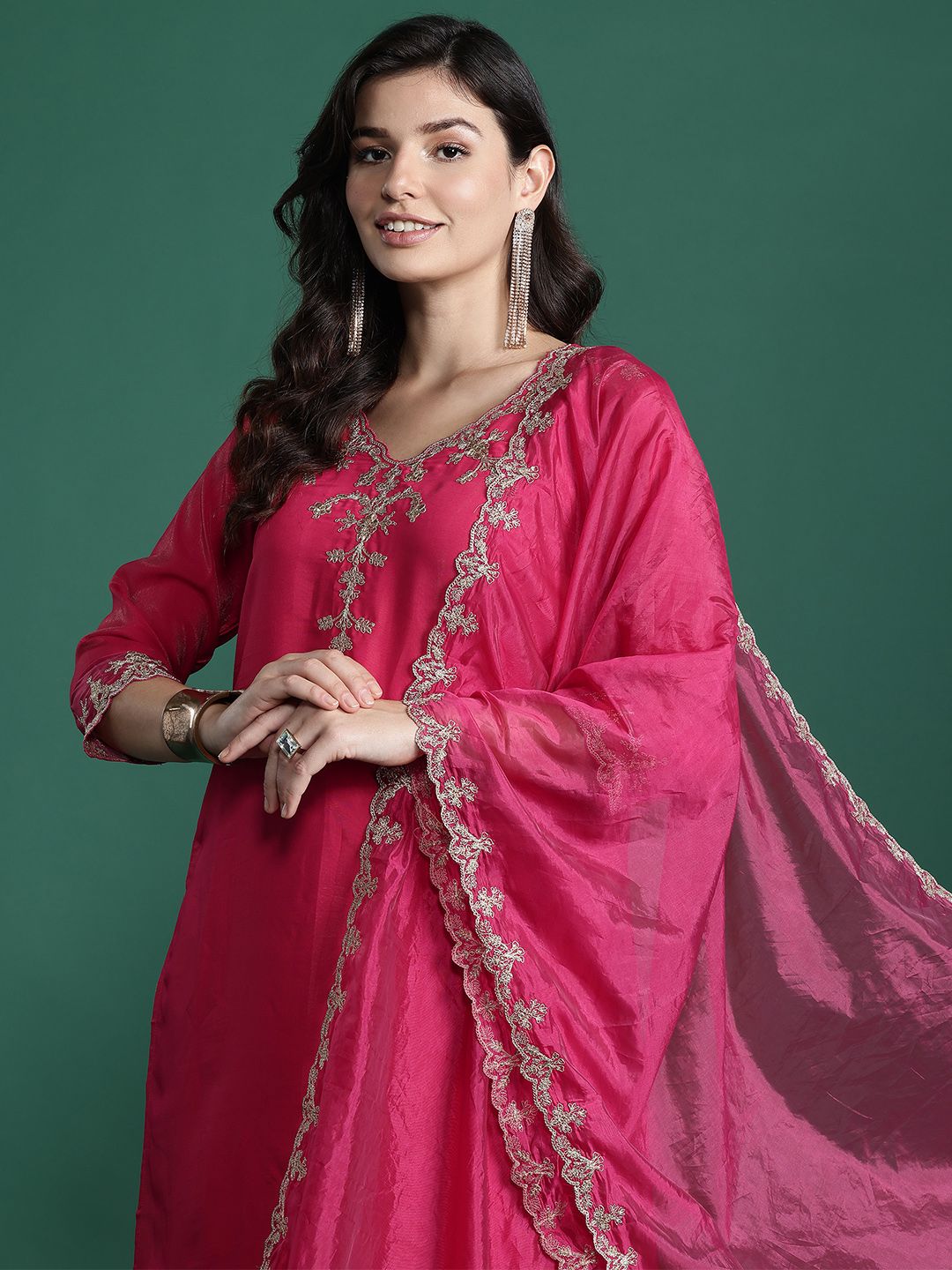 Dhiyona IE Ethnic Motifs Embroidered Kurta with Trousers & With Dupatta