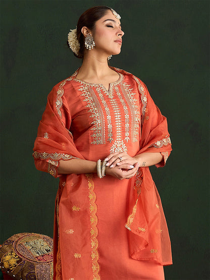 Women Ethnic Motifs Embroidered Regular Gotta Patti Kurta with Trousers & With Dupatta