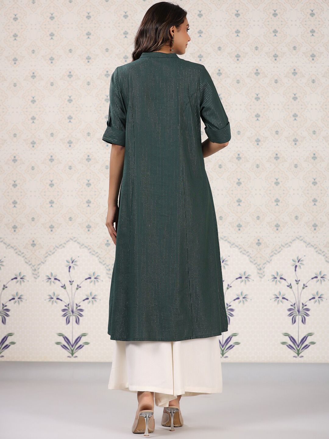 Dhiyona OD  Striped Roll Up Sleeves Pure Cotton Kurta