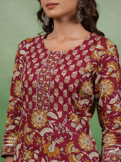 Printed Pure Cotton Kurta With Trouser & Dupatta