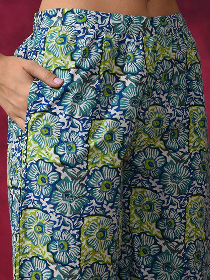 Dhiyona AN Blue Ethnic Motifs Printed Regular Pure Cotton Kurti with Sharara & Dupatta