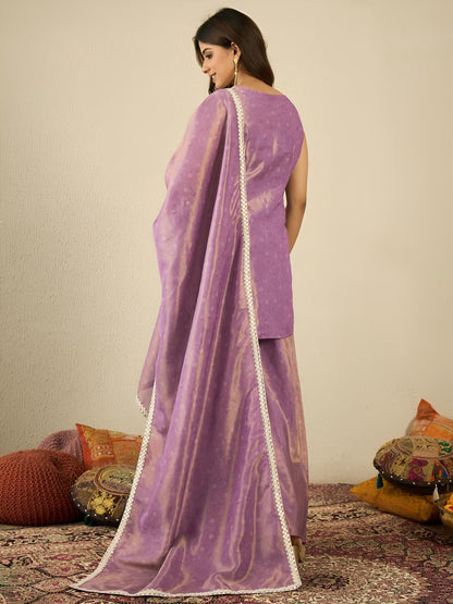 Dhiyona IN Floral Embroidered Thread Work Kurta With Sharara & Dupatta