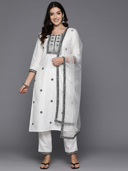 Women Embroidered Regular Thread Work Kurta with Trousers & Dupatta