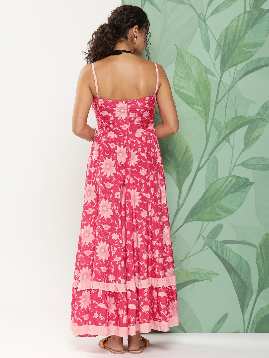 Dhiyona AY Women's Floral Printed Ruffles Fit & Flare Maxi Dress