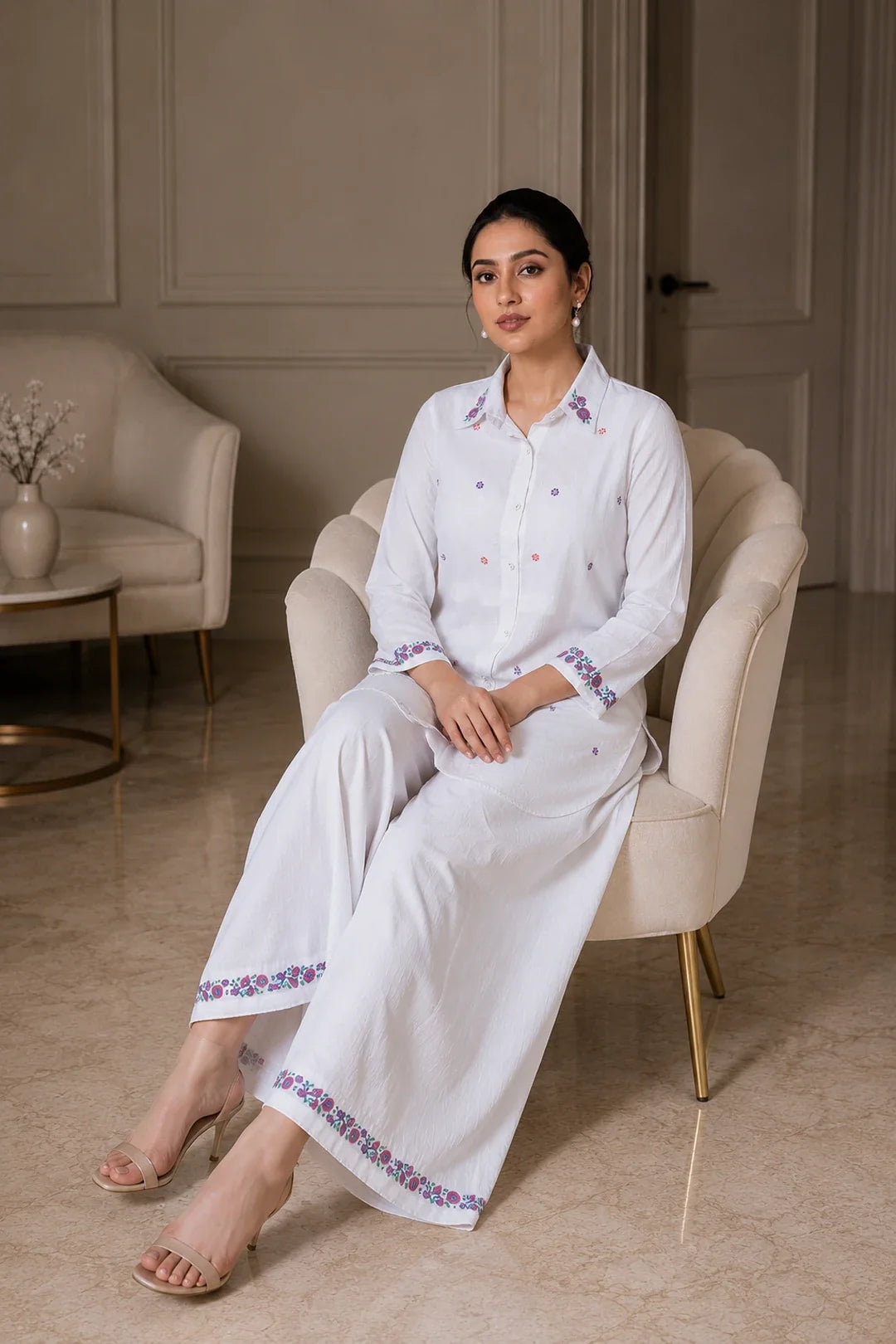 Amulya Off-White Cotton Knatha Co-Ord Set