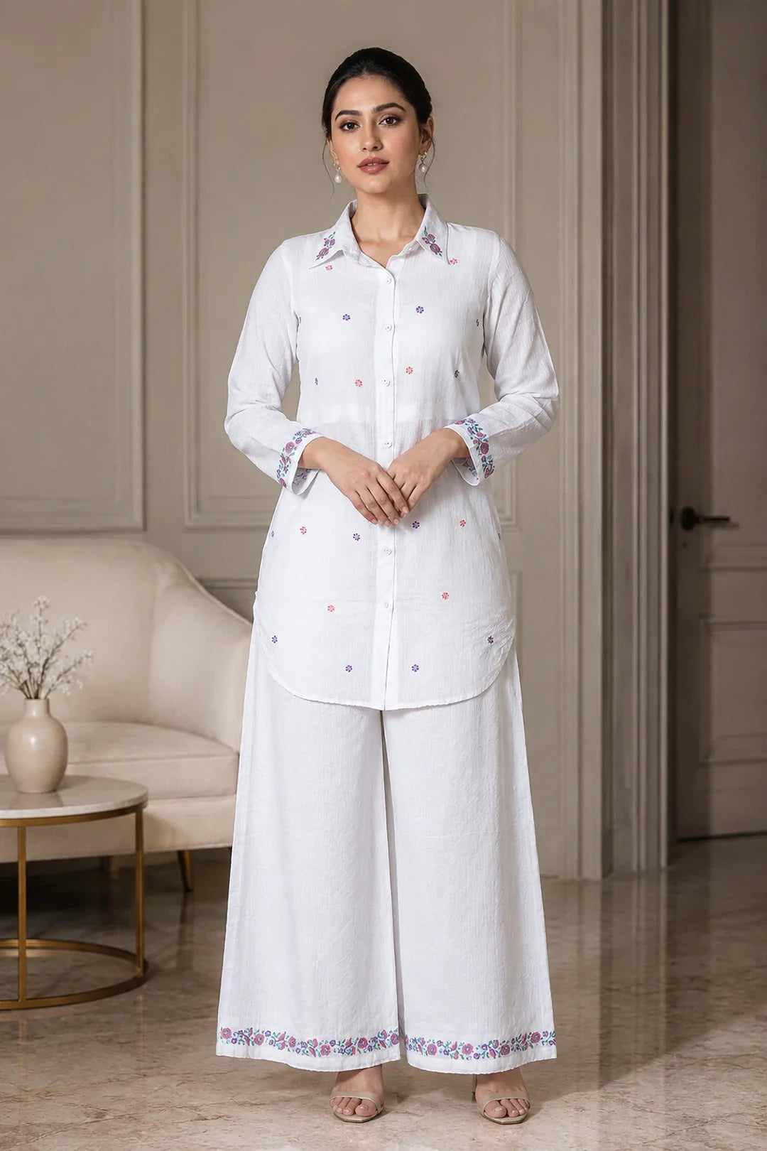 Amulya Off-White Cotton Knatha Co-Ord Set