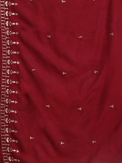 Dhiyona AN Women Maroon Embroidered Kurta with Sharara & With Dupatta