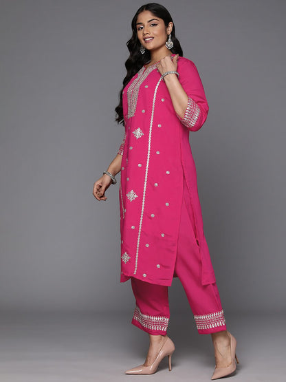 Dhiyona Women's Plus Size Ethnic Motifs Embroidered Gotta Patti Kurta with Trousers & Dupatta