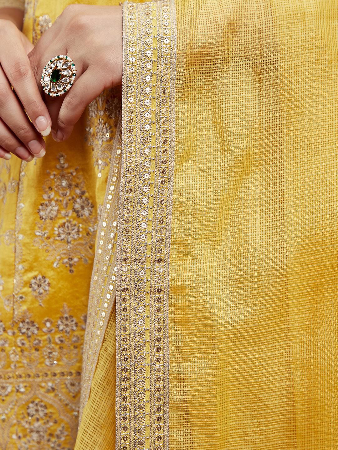 Dhiyona LL Floral Embroidered Sequinned Pure Silk Kurti with Palazzos & With Dupatta