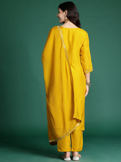 Ethnic Motifs Regular Kurta with Trousers & With Dupatta