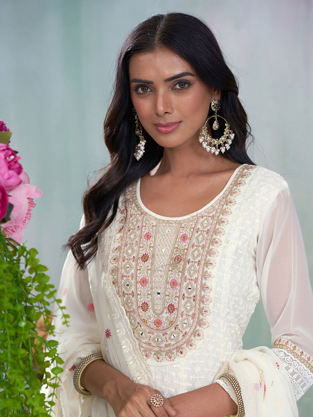 Dhiyona CH Embroidered Schiffli Anarkali Kurta Set