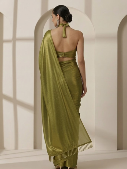 Dhiyona ST Henna Gold Chiffon Saree with Lace with Self Blouse Fabric