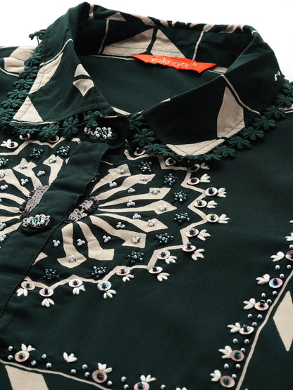 Floral Printed Sequinned Kurta with Trousers