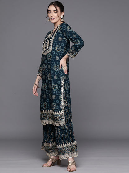 Floral Printed Regular Sequinned Kurta With Sharara & Dupatta