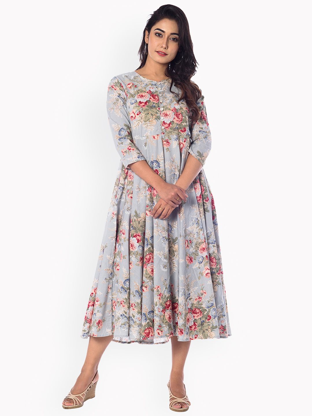 Dhiyona AY Women's Blue Printed Fit and Flare Dress