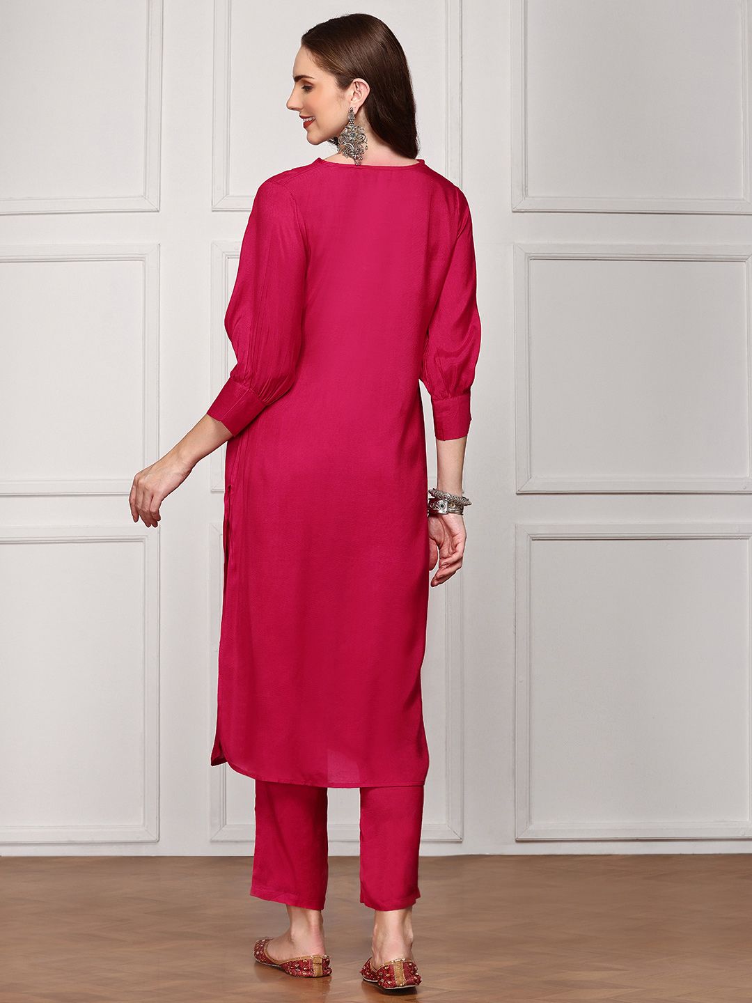 Dhiyona IS Women's Women Regular Puffed Sleeves Style Kurta with Trousers