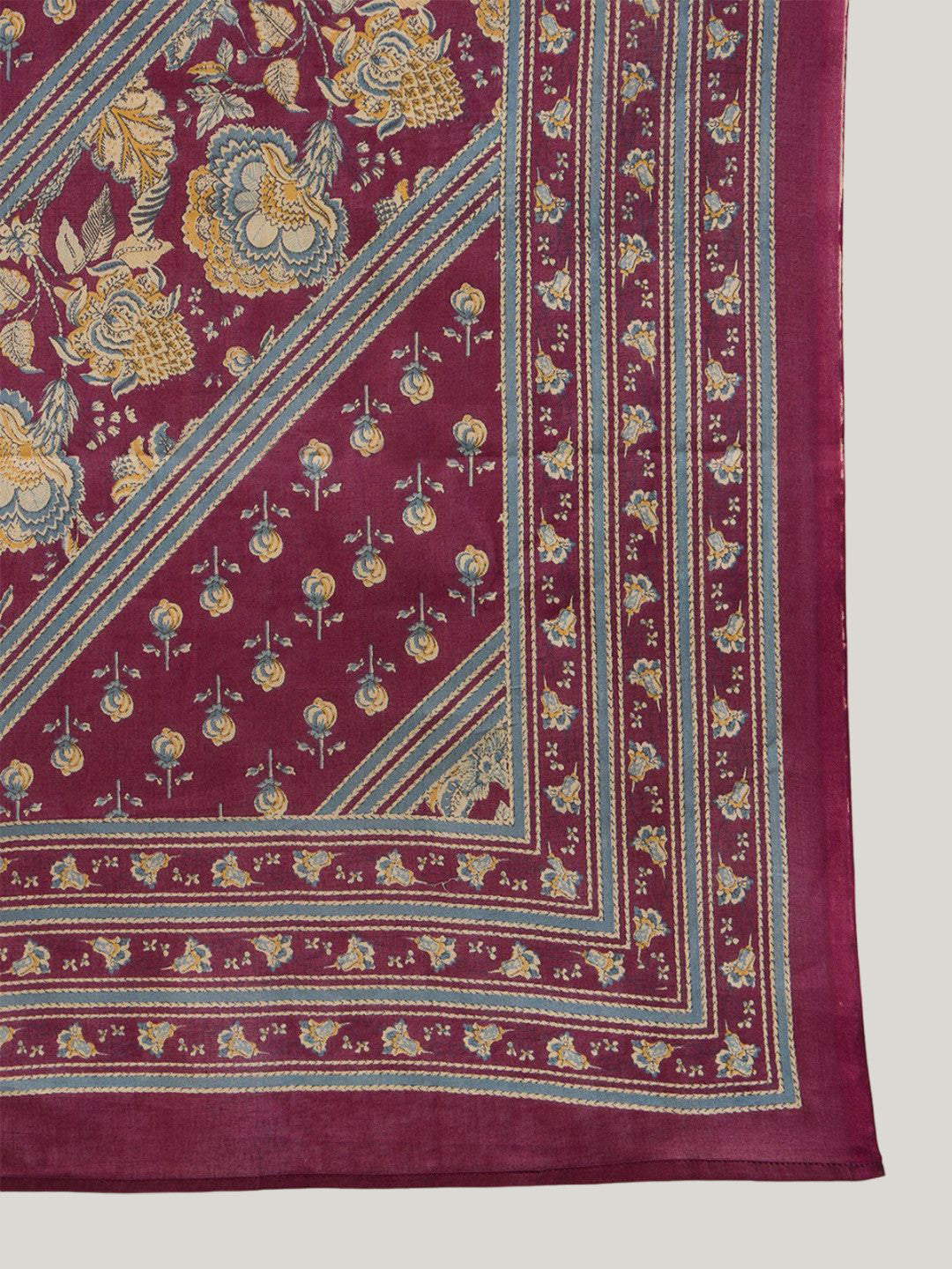 Burgundy Floral Printed Mandarin Collar Pure Cotton Kurta with Salwar & Dupatta