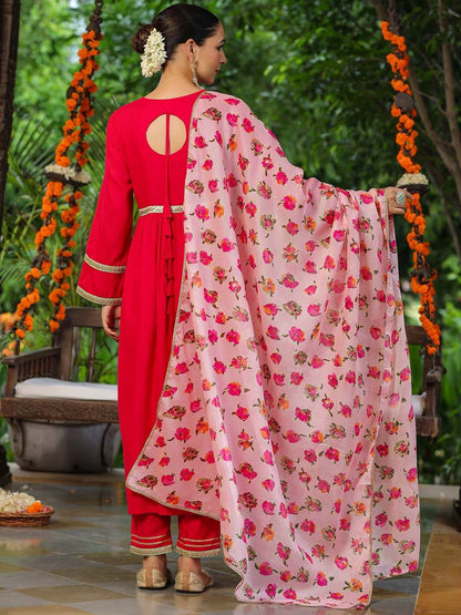 Dhiyona RR Women's Empire Gotta Patti Kurta With Trousers & Dupatta