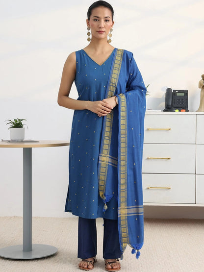 Women Ethnic Motifs Embroidered Regular Thread Work Kurta with Trousers & With Dupatta