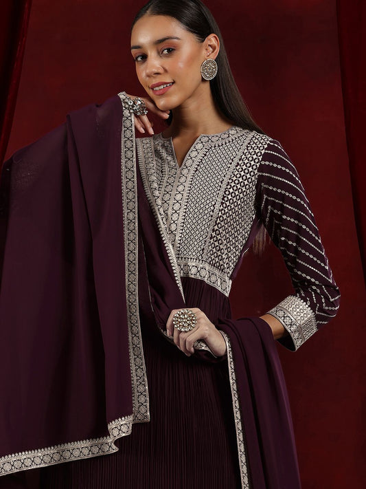 Dhiyona LL Ethnic Motifs Embroidered Sequinned Georgette Kurta with Palazzo & Dupatta