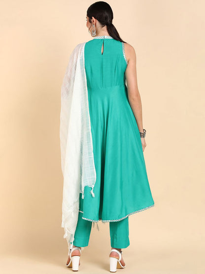 Dhiyona KL Women Mirror Work Anarkali Kurta With Trousers & With Dupatta