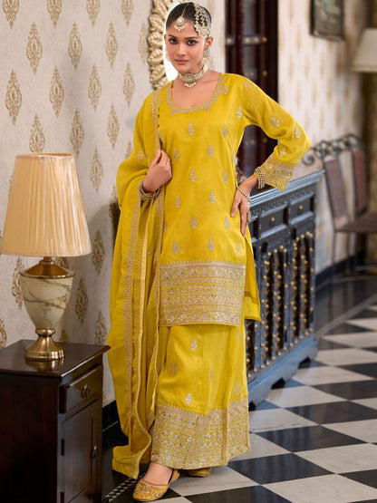 Dhiyona IE Women Ethnic Motifs Embroidered Regular Kurta with Palazzos & With Dupatta