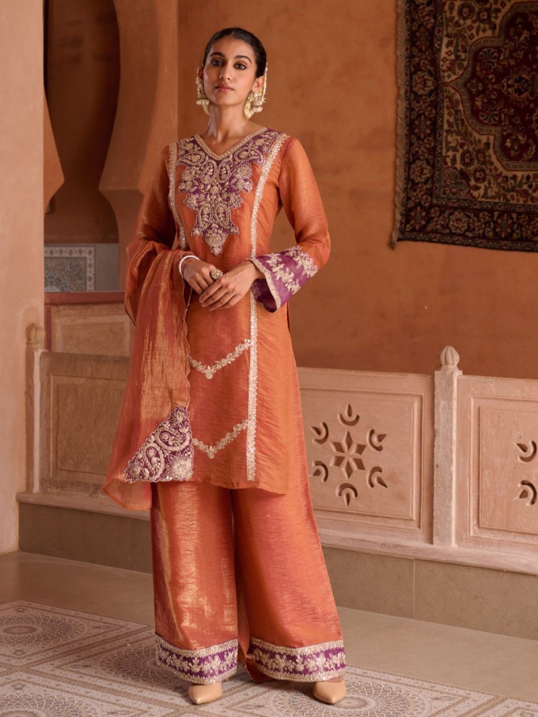 Gaurisha Rust full work premium suit set
