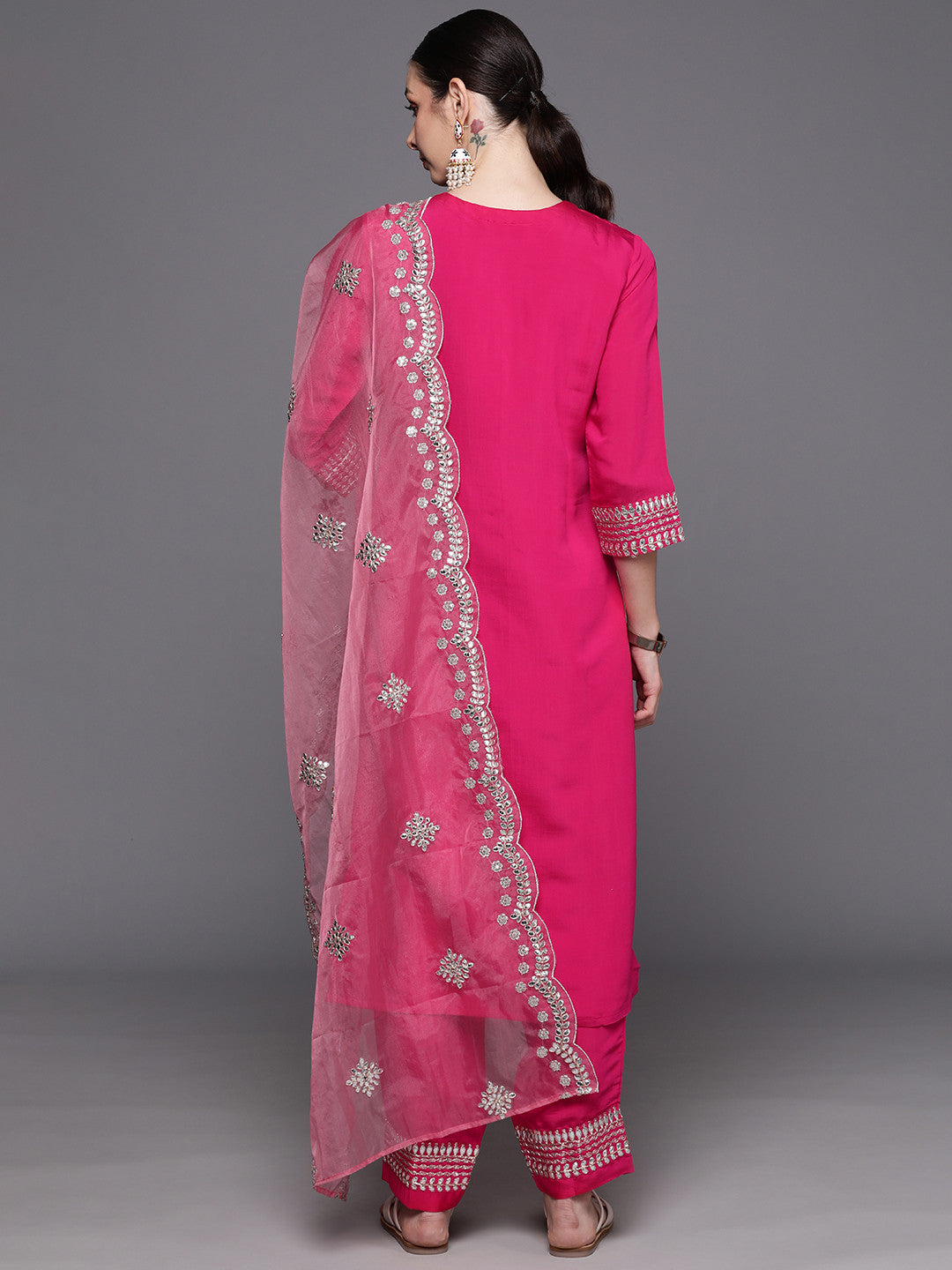 Ethnic Motifs Embroidered Panelled Gotta Patti Kurta with Trousers & With Dupatta