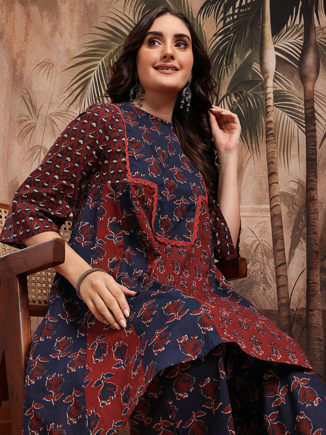 Dhiyona SN Floral Printed Pure Cotton Kurta with Trousers