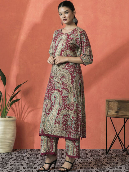 Printed Pure Cotton Round Neck Kurta & Palazzos Kurta Sets