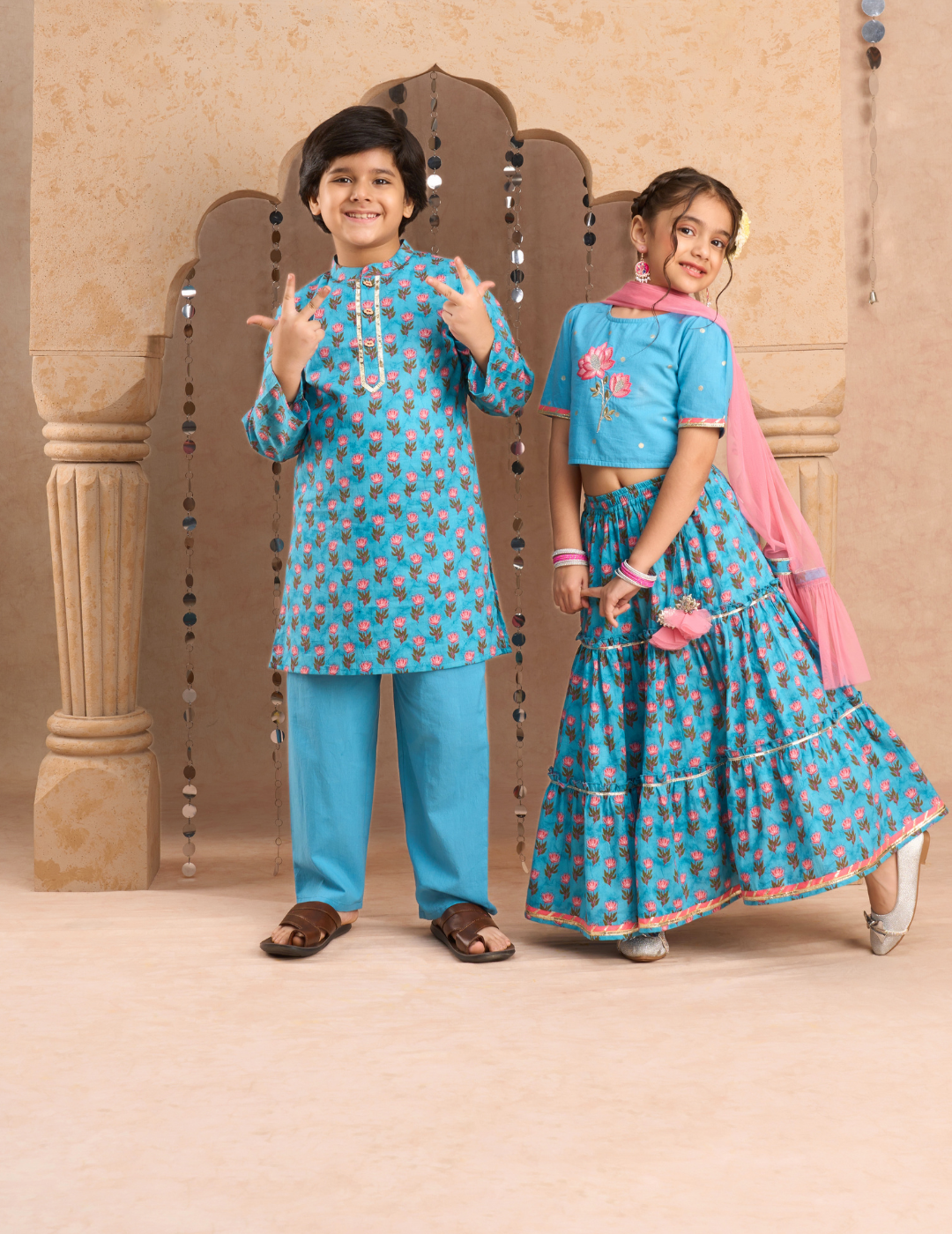 Jaipur Boys Blue Kurta and Pyjama Ethnic Set