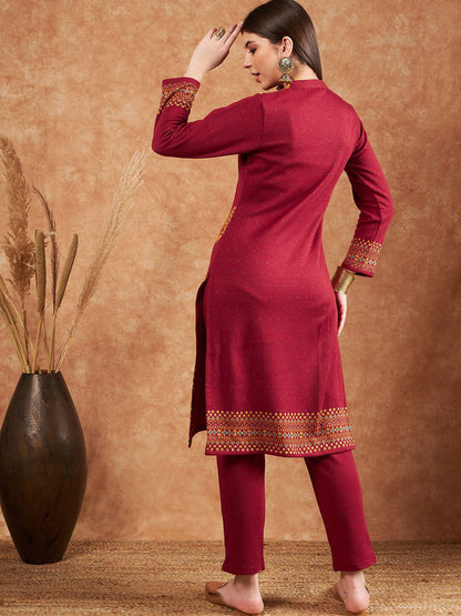 Ethnic Motifs Woven Design Winter Kurta & Trousers