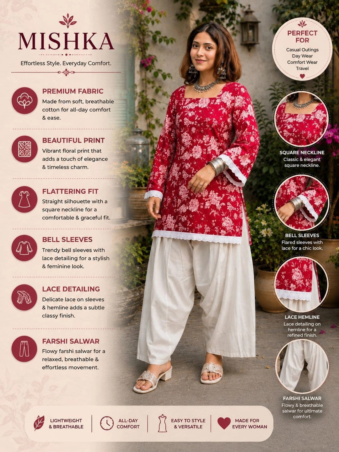 Women Floral Printed Regular Pure Cotton Kurta with farsi salwar