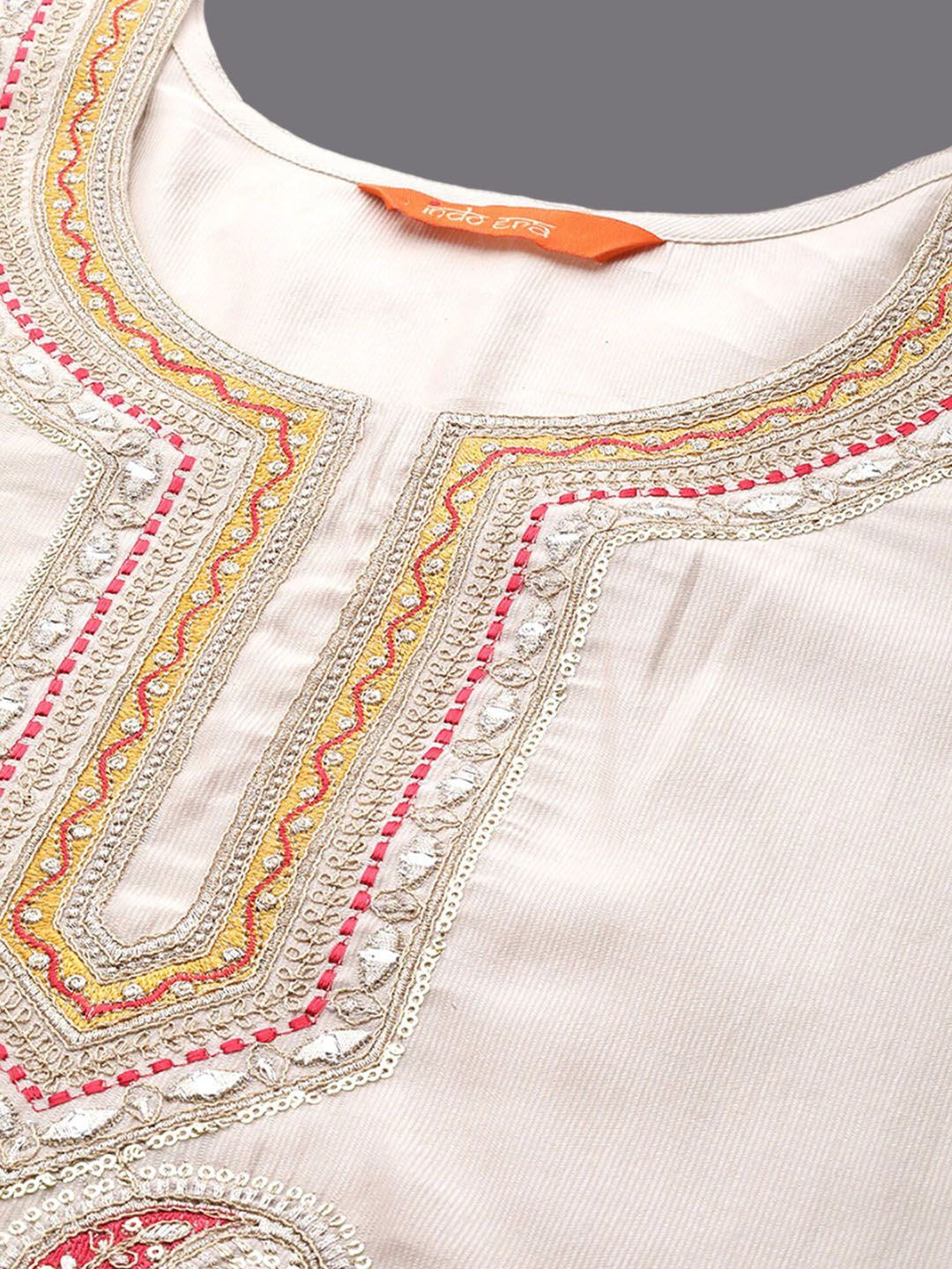 Dhiyona IE Embroidered Round Neck Three-Quarter Sleeves Sequinned Liva Kurta Set