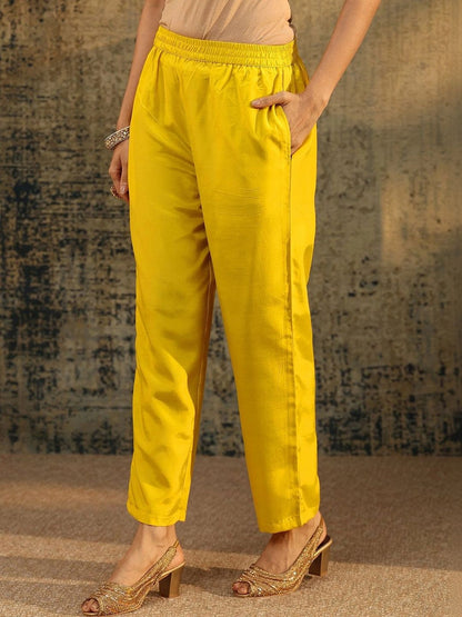 Lemon Yellow Embellished Silk Blend Anarkali Suit Set
