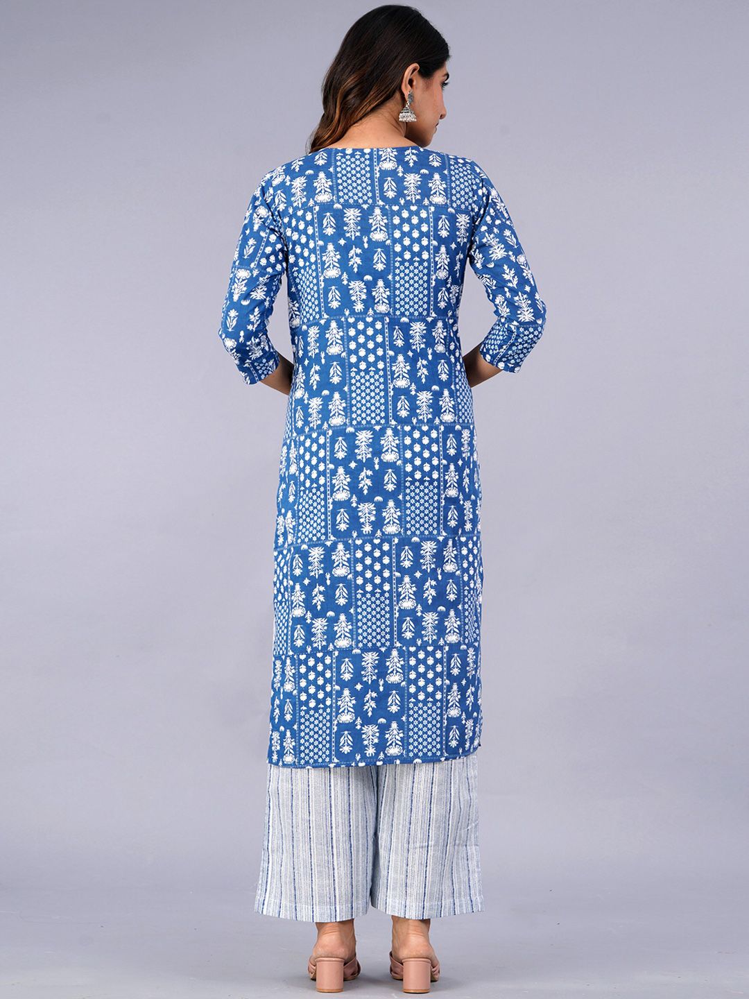 Dhiyona KL Ethnic Motifs Printed Pure Cotton Kurta With Palazzo & With Dupatta