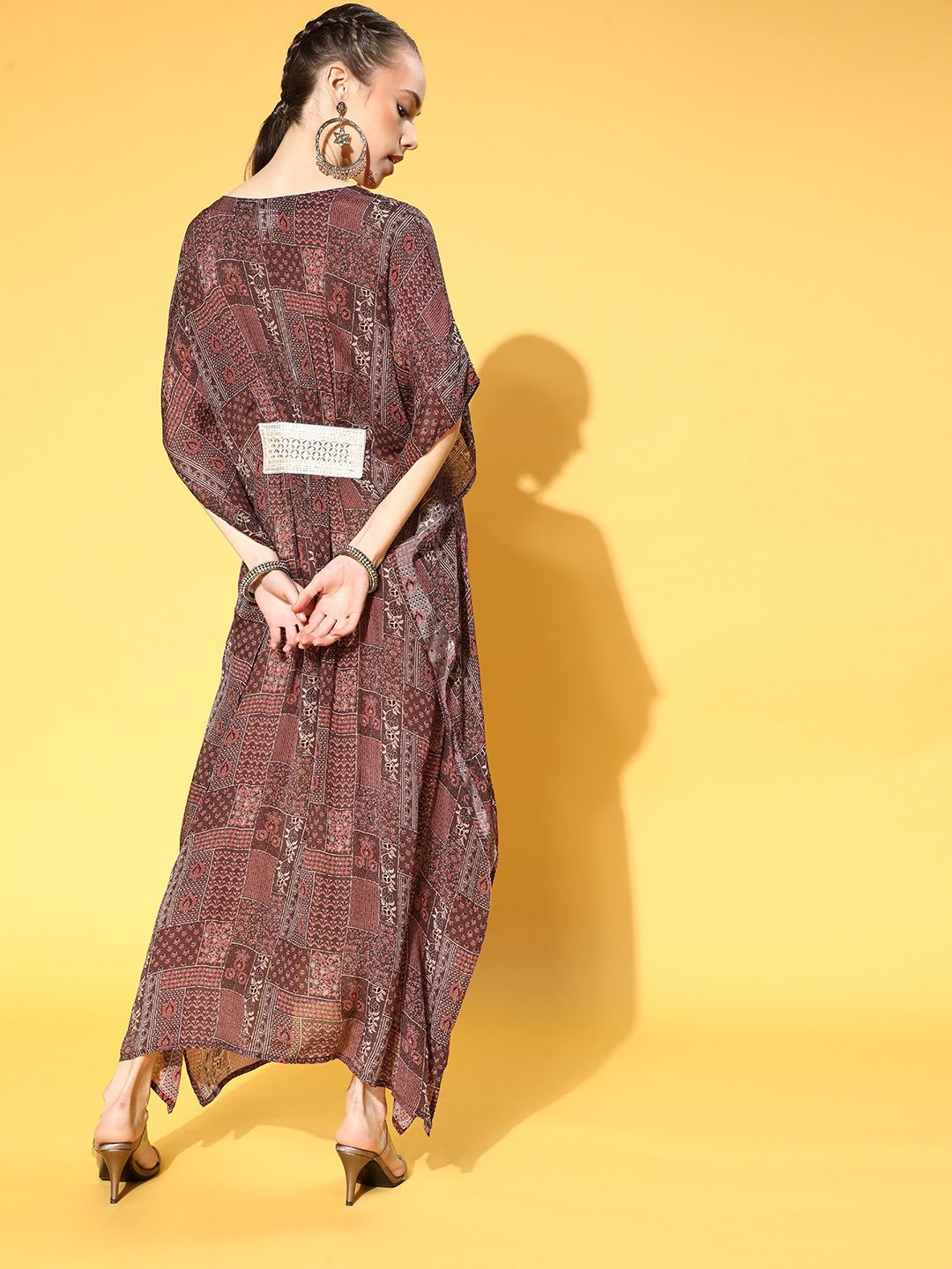 Dhiyona AY Women's Charming Maroon Checked Kaftan Dress