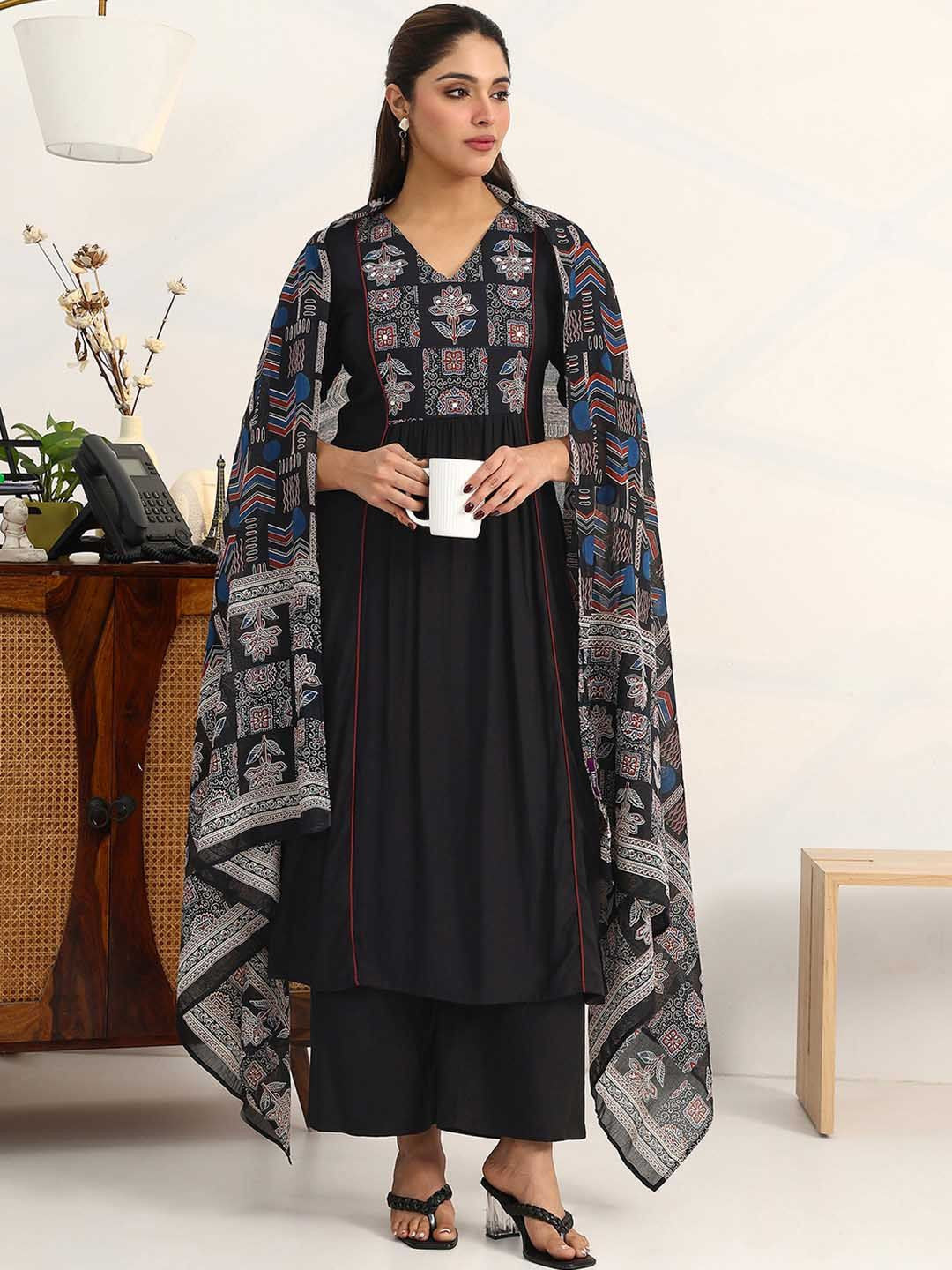 Women Ethnic Motifs Embroidered Empire Thread Work Kurta with Palazzos & With Dupatta