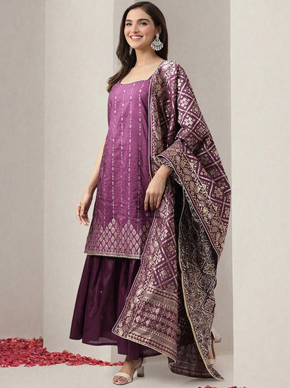 Dhiyona IS Women's Women Ethnic Motifs Printed Regular Sequinned Kurta with Trousers & With Dupatta