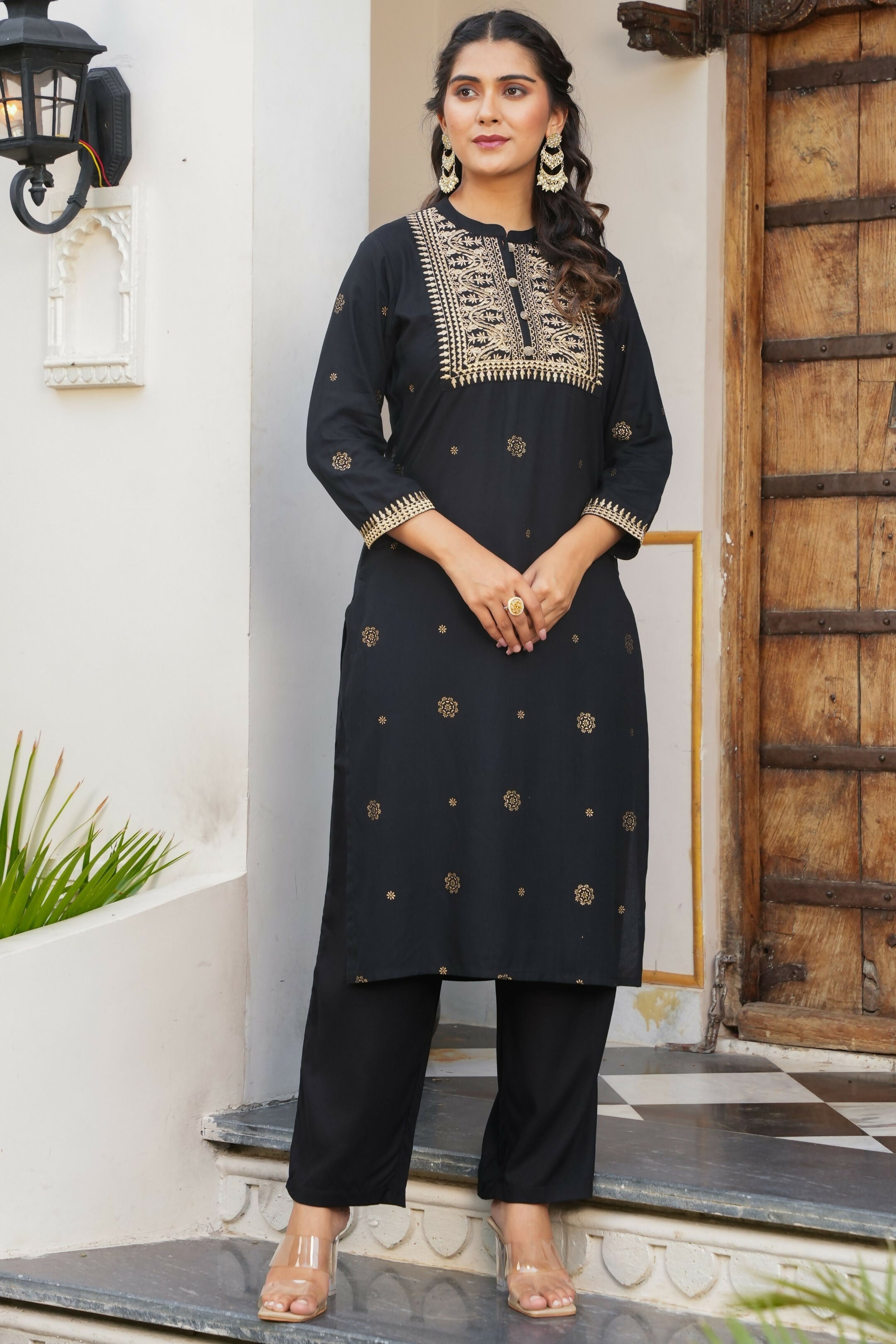 Women's Straight Rayon Rogan Print Women's Kurta - Black