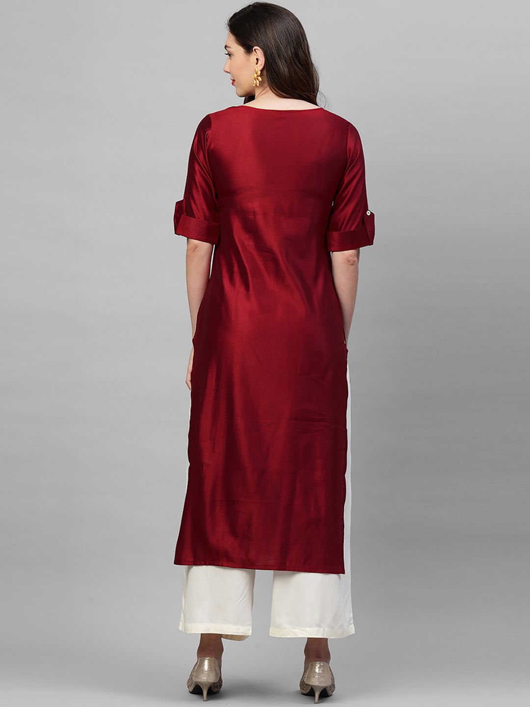 Dhiyona IE Women Red Solid Liva Straight Kurta