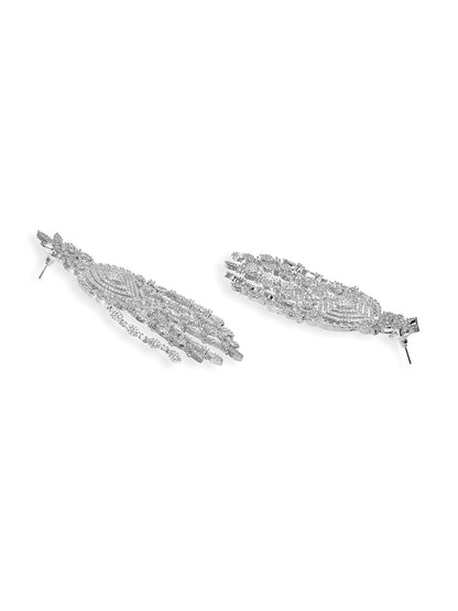 Dhiyona RJ Women's Rhodium Plated AAA Cubic Zirconia Studded Statement Chandelier Earrings