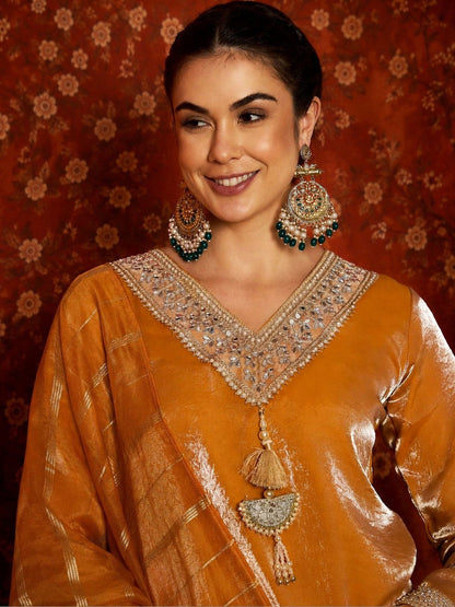 Women Regular Thread Work Pure Silk Kurta with Palazzos & With Dupatta