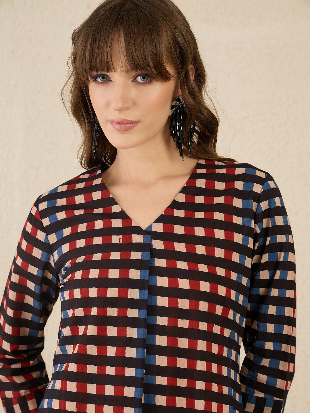 Dhiyona IE Geometric Printed Shirt Collar Pure Cotton Straight Kurta With Trnousers